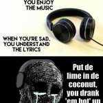 harry nilsson coconut | Put de lime in de coconut, you drank 'em bot' up | image tagged in when you re happy you enjoy the music | made w/ Imgflip meme maker