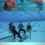 Kid drowning in pool (3 panels)