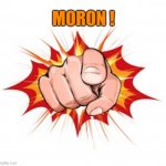 finger pointing | MORON ! | image tagged in moron meme,moron,you are a moron,stupid moron,dumb,finger | made w/ Imgflip meme maker