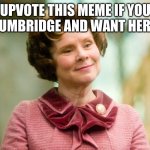 pls upvote | UPVOTE THIS MEME IF YOU HATE UMBRIDGE AND WANT HER DEAD | image tagged in umbridge | made w/ Imgflip meme maker