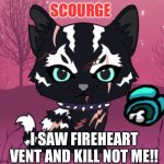 Murder cat | SCOURGE; I SAW FIREHEART VENT AND KILL NOT ME!! | image tagged in scourge | made w/ Imgflip meme maker