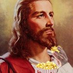 Jesus eating popcorn template