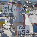 Proud and Ignorant - Resident Mount Stupid - Dunning Kruger effect | The Proud and the Ignorant; Resident of Mount Stupid; sample #8
Dunning-Kruger effect | image tagged in psychology,dunning-kruger effect,moran,ignorant,mount stupid,funny | made w/ Imgflip meme maker