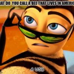 Daily Bad Dad Joke Dec 15 2021 | WHAT DO  YOU CALL A BEE THAT LIVES IN AMERICA? A USB | image tagged in bee movie | made w/ Imgflip meme maker