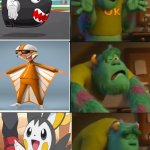 Emolga, vector, and bullet bill | image tagged in sully happy then sad,vector,despicable me,super mario,monsters inc,pokemon | made w/ Imgflip meme maker