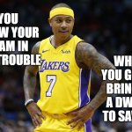 second coming | WHEN YOU GOTTA BRING IN A DWARF TO SAVE IT; YOU KNOW YOUR TEAM IN BIG TROUBLE | image tagged in isaiah thomas,lakers,basketball,point guard,savior,dwarf | made w/ Imgflip meme maker