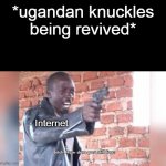Bitch, How dare you still live | *ugandan knuckles being revived*; Internet | image tagged in bitch how dare you still live,ugandan knuckles | made w/ Imgflip meme maker