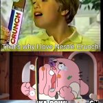 Richard Crunch | That's why I love Nestlé Crunch! *KA-POW* | image tagged in nestle crunch,the amazing world of gumball,richard watterson,skateboard,black eye,smack | made w/ Imgflip meme maker