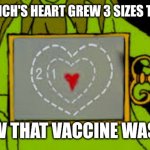 Grinch heart | THE GRINCH'S HEART GREW 3 SIZES THAT DAY. I KNEW THAT VACCINE WAS BAD! | image tagged in grinch heart | made w/ Imgflip meme maker