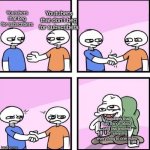 handshake comic | Youtubers that don't beg for subscribers; Youtubers that beg for subscribers; Youtubers that say things about part two instead of releasing everything in one video | image tagged in handshake comic | made w/ Imgflip meme maker