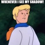 scarry!! | WHENEVER I SEE MY SHADOW! | image tagged in someone questions me about splitting the,scooby doo | made w/ Imgflip meme maker