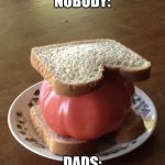 Tomato Sandwich | NOBODY:; DADS: | image tagged in tomato sandwich | made w/ Imgflip meme maker