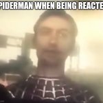 Deepfake Tobey Maguire | SPIDERMAN WHEN BEING REACTED: | image tagged in deepfake tobey maguire,spiderman,funny,memes,spiderman no way home,barney will eat all of your delectable biscuits | made w/ Imgflip meme maker