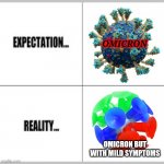 Bruh | OMICRON OMICRON BUT WITH MILD SYMPTOMS | image tagged in expectation vs reality,coronavirus,covid-19,omicron,funny,memes | made w/ Imgflip meme maker