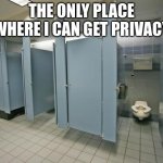 it do be true tho | THE ONLY PLACE WHERE I CAN GET PRIVACY | image tagged in bathroom stall,privacy,bathroom | made w/ Imgflip meme maker