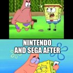 Merry Christmas! new template! | NINTENDO AND SEGA BEFORE; NINTENDO AND SEGA AFTER | image tagged in enemies before friends now | made w/ Imgflip meme maker