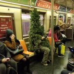 Man in Christmas Tree Costume on Subway