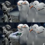 Guy gets stabbed by snowman template