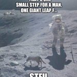 That's one small step for a man | "THAT'S ONE SMALL STEP FOR A MAN, ONE GIANT LEAP F... STFU | image tagged in cat on the moon | made w/ Imgflip meme maker