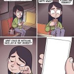 Girl looks at phone on train meme