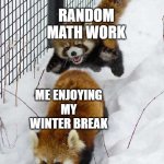 Random work on winter break be like | RANDOM MATH WORK; ME ENJOYING MY WINTER BREAK | image tagged in memes,red panda attac,so true memes | made w/ Imgflip meme maker