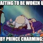 Sleep away in peace and joy. | WAITING TO BE WOKEN UP; BY PRINCE CHARMING: | image tagged in sleep away in peace and joy | made w/ Imgflip meme maker