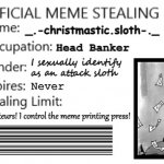 sloth meme stealing license