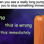 Pumpkin Facts | When you see a really long pumpkin telling you to stop something immediately | image tagged in pumpkin facts,memes | made w/ Imgflip meme maker