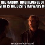 Rots if you know you know | THE FANDOM: OMG REVENGE OF THE SITH IS THE BEST STAR WARS MOVIE | image tagged in because of obi-wan | made w/ Imgflip meme maker
