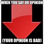 Pov: twitter | WHEN YOU SAY UR OPINION; (YOUR OPINION IS BAD) | image tagged in downvotes | made w/ Imgflip meme maker