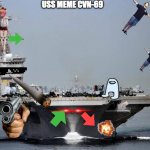 uss meme cvn-69 | USS MEME CVN-69 | image tagged in aircraft carrier,ddlc,gun point,navy | made w/ Imgflip meme maker