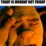 sad shrek | ME WHO KNOWS THAT TODAY IS MONDAY NOT FRIDAY | image tagged in sad shrek,shrek,memes,meme,funny,fun | made w/ Imgflip meme maker
