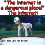 LOL | "The internet is a dangerous place!"; The internet: | image tagged in cursed uber,pokemon,memes,uber,pokemon sun and moon,why are you reading this | made w/ Imgflip meme maker