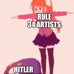 Pov:A rule 34 artist goes to hell | RULE 34 ARTISTS; HITLER AND LUCIFER | image tagged in anime t pose,rule 34 | made w/ Imgflip meme maker