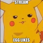 joki | STREAM; EGG LIKES | image tagged in smug pikachu | made w/ Imgflip meme maker