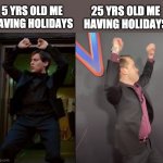 Maguire Dance | 5 YRS OLD ME HAVING HOLIDAYS; 25 YRS OLD ME HAVING HOLIDAYS | image tagged in maguire dance,spiderman dance,holidays,memes | made w/ Imgflip meme maker