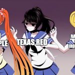 with a big iron his hip | 19 PEOPLE; ARIZONA RANGER WITH A BIG IRON ON HIS HIP; TEXAS RED | image tagged in yandere-chan attempting to stab osana,big iron | made w/ Imgflip meme maker