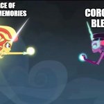 MLP equestria girls:Friendship games-sunset shimmers vs twilight | THE SOLACE OF CHILDHOOD MEMORIES; CORONAVIRUS BLEAKNESS | image tagged in mlp equestria girls friendship games-sunset shimmers vs twilight | made w/ Imgflip meme maker