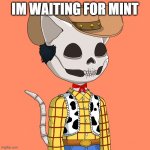 WOODY KAT | IM WAITING FOR MINT | image tagged in woody kat | made w/ Imgflip meme maker