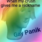Gay Panik | When my crush gives me a nickname | image tagged in gay panik | made w/ Imgflip meme maker