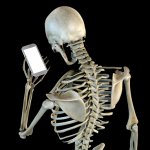 skeleton cell phone waiting