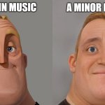 Music theory | A MINOR IN MUSIC; C MAJOR IN MUSIC | image tagged in mr incredibles | made w/ Imgflip meme maker