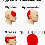 Types of headaches | YOUNGER SIBLINGS | image tagged in types of headaches | made w/ Imgflip meme maker