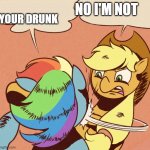 Apple Jack slapping Rainbow Dash | YOUR DRUNK; NO I'M NOT | image tagged in apple jack slapping rainbow dash | made w/ Imgflip meme maker