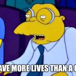 More Lives | I HAVE MORE LIVES THAN A CAT | image tagged in boo urns,simpsons,reincarnation,9 lives,cats | made w/ Imgflip meme maker