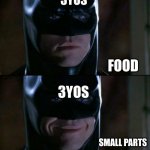 I don't want upvotes, I would just like you to have a nice day :) | FOOD SMALL PARTS 3YOS 3YOS | image tagged in memes,batman smiles | made w/ Imgflip meme maker