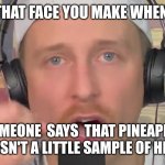 Zeducation DUMB! | THAT FACE YOU MAKE WHEN; SOMEONE  SAYS  THAT PINEAPPLE PIZZA ISN'T A LITTLE SAMPLE OF HEAVEN. | image tagged in zeducation dumb | made w/ Imgflip meme maker