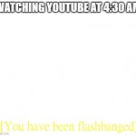 Turn on night light to prevent this ;) | WATCHING YOUTUBE AT 4:30 AM | image tagged in you have been flashbanged | made w/ Imgflip meme maker
