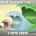 Tsunami Warning | TSUNAMI WARNING CANCELLED; STUPID COVID! | image tagged in bigger waves | made w/ Imgflip meme maker