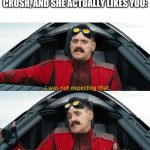 Eggman: "I was not expecting that" | WHEN YOU DECIDE TO ASK YOUR CRUSH, AND SHE ACTUALLY LIKES YOU: | image tagged in eggman i was not expecting that,crush | made w/ Imgflip meme maker